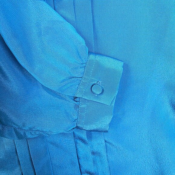 80s Gaylord Pleated Blouse 12 Blue Tassel Feminine Romantic Flowy Whimsical New - Picture 4 of 10
